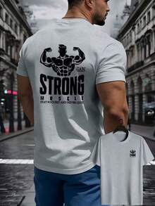 Unisex Streetwear Style Printed T-Shirt Fitness Strong Muscle Positive Street Style Stylish Shirt For Men And Women - 100% Cotton Promotion Free Fast Shipping - 灰色 - 查看 1