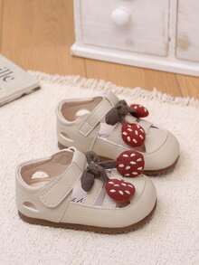 1 Pair Summer Baby Soft Bottom Non-Slip Prewalker Shoes, Cherry Decor Hook & Loop Closure, Breathable For Infants - Beige - View 1