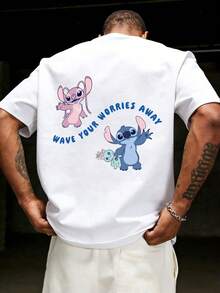 Disney Series Summer  Mickey Mouse Print Men's T-Shirts Streetwear Polyester 0-Neck Loose Short Sleeve Tops Casual Loose Tee Shirts Men - trắng - Xem 1