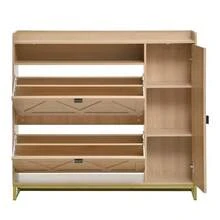 Shoe Cabinet With Hinged Lid, Double Hinged Lid Plus Side Cabinet, Top Open Compartment, Geometric Embossed Cabinet Door, Metal Frame, Xuanguan Locker, Large Capacity Shoe Rack - View 9
