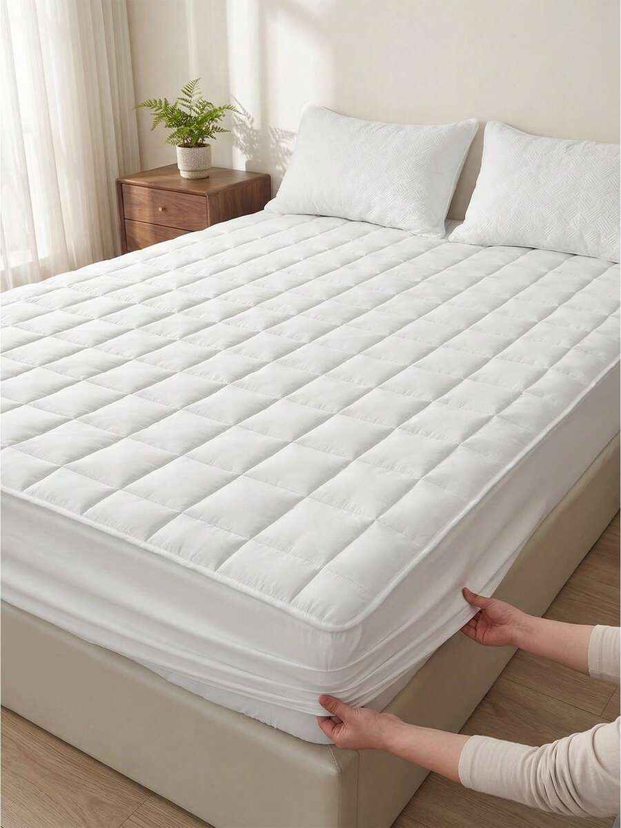 1 pieza Sábana ajustada acolchada impermeable, ropa de cama, protector de colchón, ropa de cama suave y cómoda para el dormitorio, funda de colchón hipoalergénica, se ajusta a tamaños Queen, King, Twin, Cubierta de colchón suave, a prueba de polvo, regalo perfecto para fiestas, lavable a máquina, decoración de habitación, decoración de dormitorio - Blanco - Ver 1