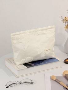 1pc White Bow Small Fresh Loose Makeup Bag, Fashion Casual Large Capacity Portable Zipper Cosmetic Bag, Travel Necessity Makeup Pouch, Can Store Sanitary Napkins, Tampons, Wired Earphones, Earbuds, Headphones, Chargers, Lipsticks, Cosmetics, Perfumes, Skincare Products, Home Decor, Keys, Holiday Gift Bags, Makeup Bag, Women's Gift, Christmas Gift, Great Gift For Ladies - White - View 8