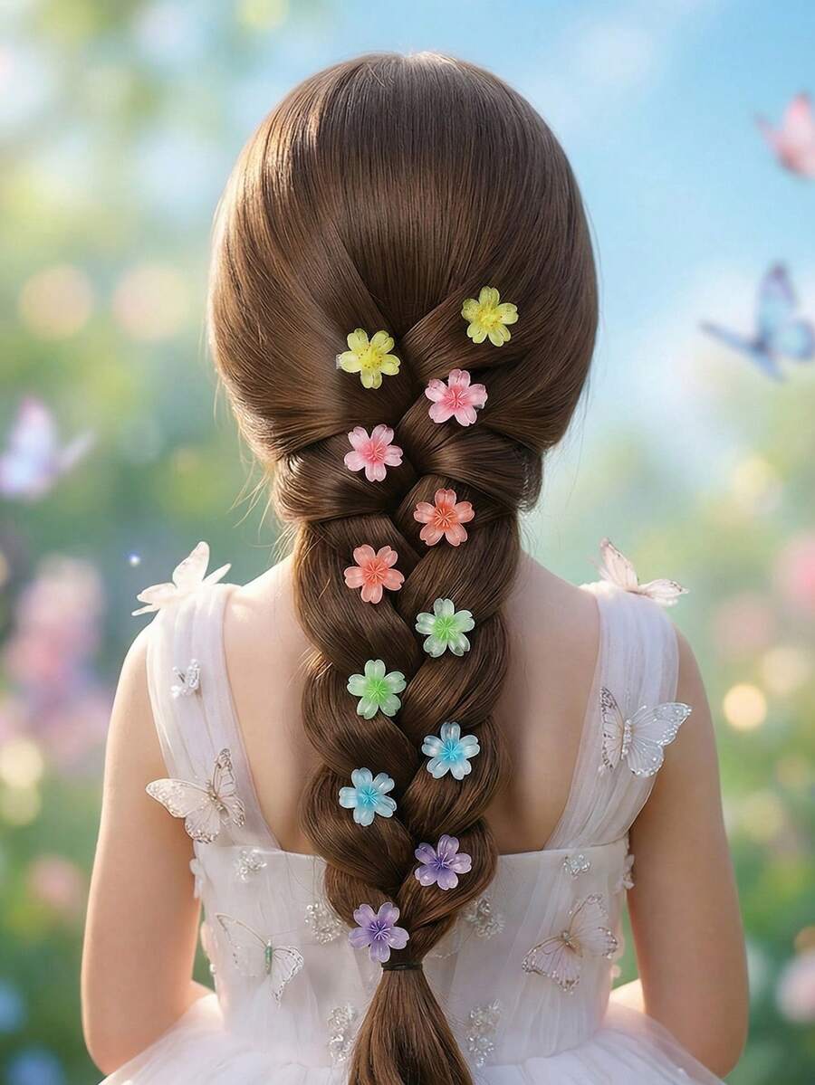 Set de 12 piezas de pasadores de pelo con flores de colores, adecuados para decoración diaria - Multicolor - Ver 1