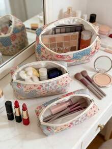 Vintage Elegant Patchwork Pattern Cosmetic Bag Set Fashion Large Capacity Multi-Compartment Handbag, Multifunctional Travel Organizer Pouch Storage Bag For Cosmetics Makeup Tools Etc Holiday Gift Pouch Makeup Pouch Travel Essential - Nhiều màu - Xem 2