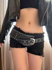 1pc  Style Punk Rivet Decor Curved Waist Belt, Asymmetrical Waistband, Fashionable Accessory Fall, Autumn, Halloween - 1 cái - Xem 1
