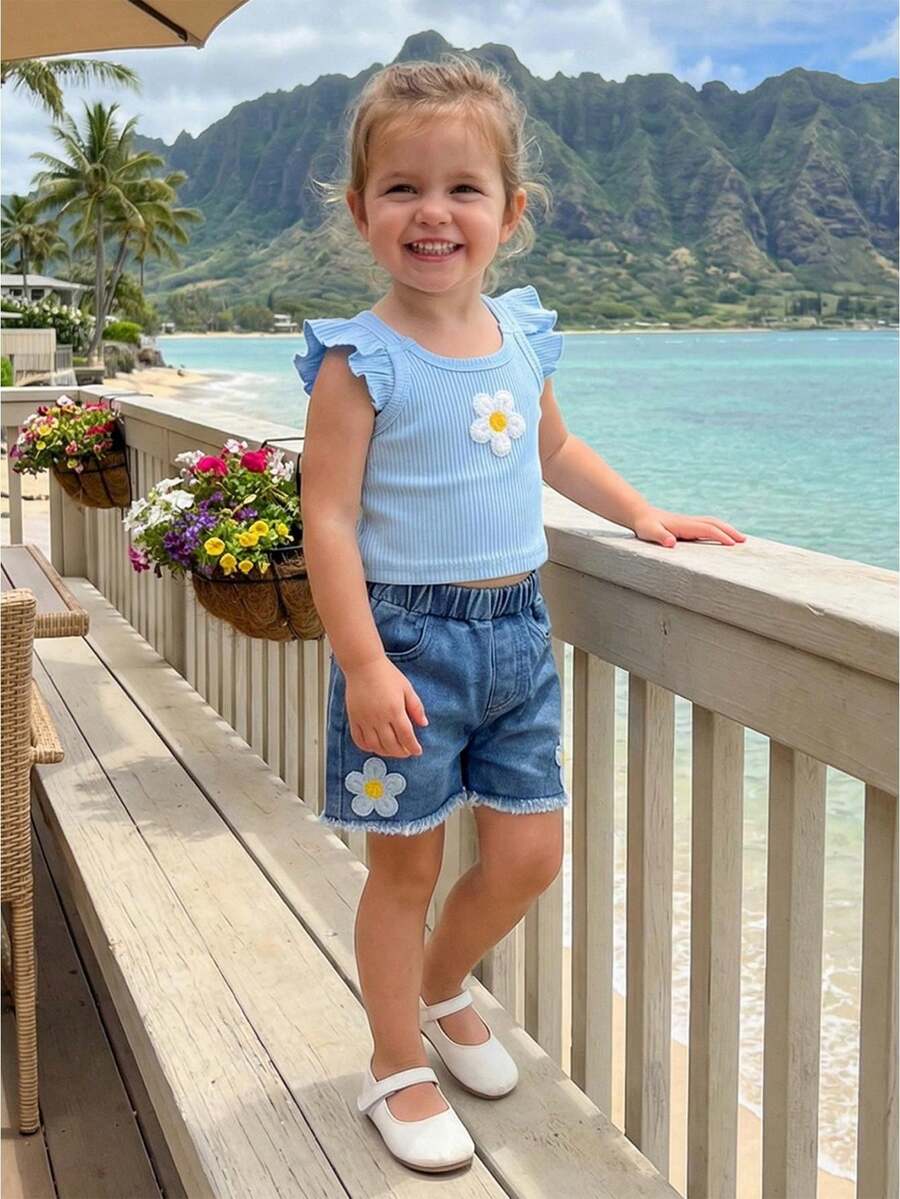 Young Girls Tank Top Co-Ords - Blue - View 1