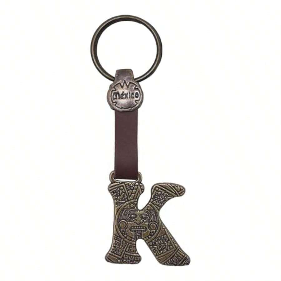 Metal Keychain With Engraved Initial And Calendar - Handmade Gift Of Mexican Heritage - Letter K - View 1