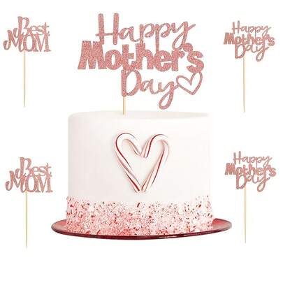 Mother's Day Cupcake Decorations, Rose Gold "Best Mom" Theme Party Cake Decorations For Mother's Day Cupcakes And Birthday Cakes