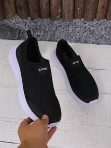 Plus Size Unisex Slip On Mesh Breathable Sneakers - Casual Sports Shoes With Non-Slip Thick Sole (Multi Color Options) - 黑色 - 查看 5