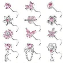 Diamday 12 chiếc khuyên mũi 20G bằng thép không gỉ phẫu thuật hình chữ L dành cho nam và nữ, khuyên mũi dễ thương, trang sức dạng vít. - Bạc - Xem 1