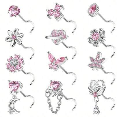 Diamday 12 chiếc khuyên mũi 20G bằng thép không gỉ phẫu thuật hình chữ L dành cho nam và nữ, khuyên mũi dễ thương, trang sức dạng vít.