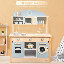 Robotime Robud Kids Wooden Toy Kitchen Set – Light Blue Dreamy Kitchen, Includes 15+ Pieces, Kitchen Games, Role-Playing Suitable For Children Aged 3 And Up - Baby Blue - View 3