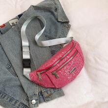 Niche Design Bamboo Leaf Laser Fanny Pack, Waterproof Waist Bag, Street Chest Bag - Hot Pink - View 8