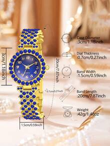 6Pcs Women's Quartz Watch Bracelet Necklace Earrings Ring Jewelry Set Elegant Luxury Rhinestone Minimalist Digital Dial For Daily Wear Party Decoration Or Mother's Day Valentine's Day Various Festival Gifts For Friends And Mothers - Multicolor - View 6