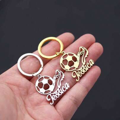 Móc khóa bóng đá khắc tên theo yêu cầu - Thiết kế bóng đá và giày bằng thép không gỉ mạ vàng, quà tặng cá nhân hóa (sinh nhật, Giáng sinh, tốt nghiệp) - Phụ kiện thể thao bền bỉ, độc quyền dành cho người hâm mộ bóng đá.