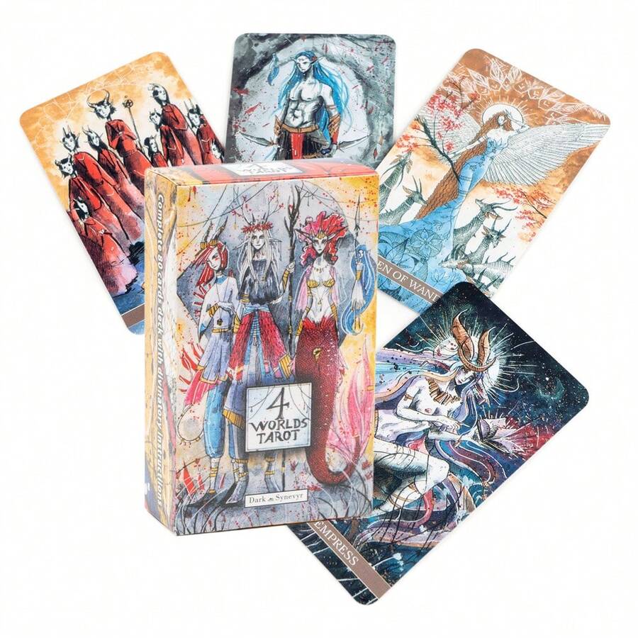 Bộ bài Tarot 4 Thế Giới: Một bộ bài hoàn chỉnh đầy mê hoặc với các nhân vật huyền bí và hình minh họa siêu thực. - Nhiều màu - Xem 1
