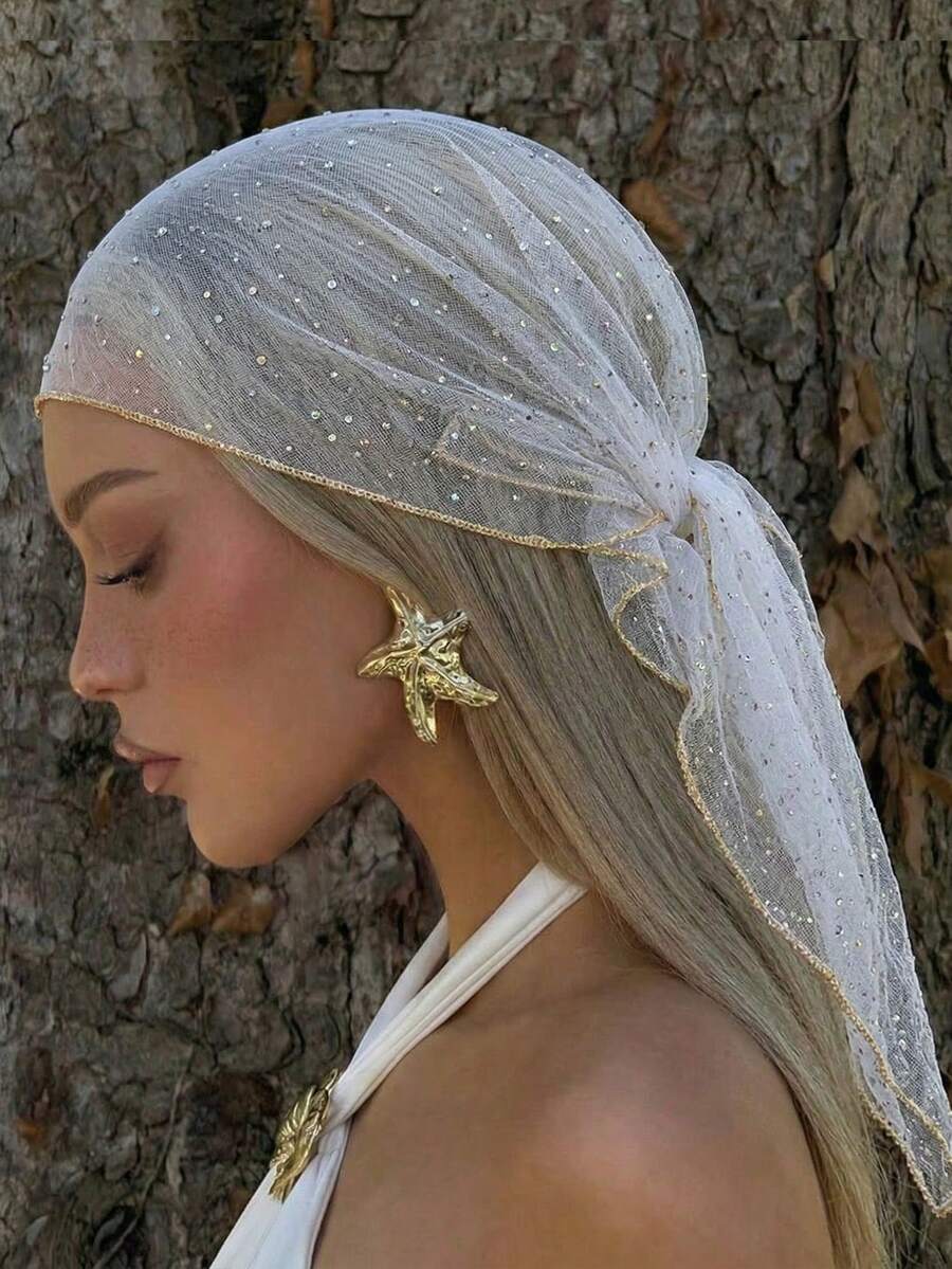 1 chiếc khăn quàng cổ nữ thời trang mùa xuân 2026, màu trơn, thêu họa tiết hình thoi, kiểu dáng tối giản, thanh lịch, đa năng, phù hợp cho sử dụng hàng ngày, mọi mùa, đi biển, nghỉ lễ. - trắng - Xem 1