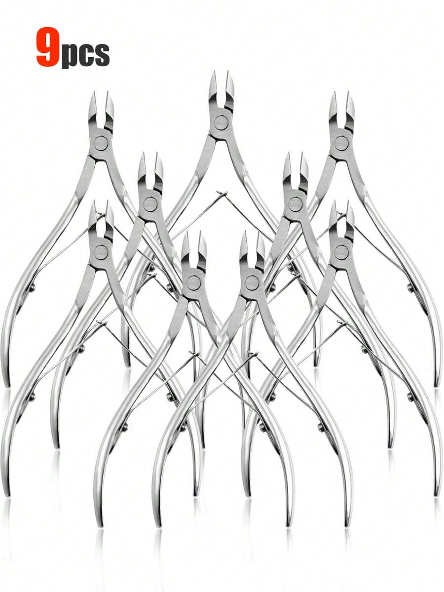 9/3/2/1 Pcs Professional Nail & Cuticle Scissors Manicure Tool Set, Nail Salon DIY Nail Care Accessories - Silver - View 1