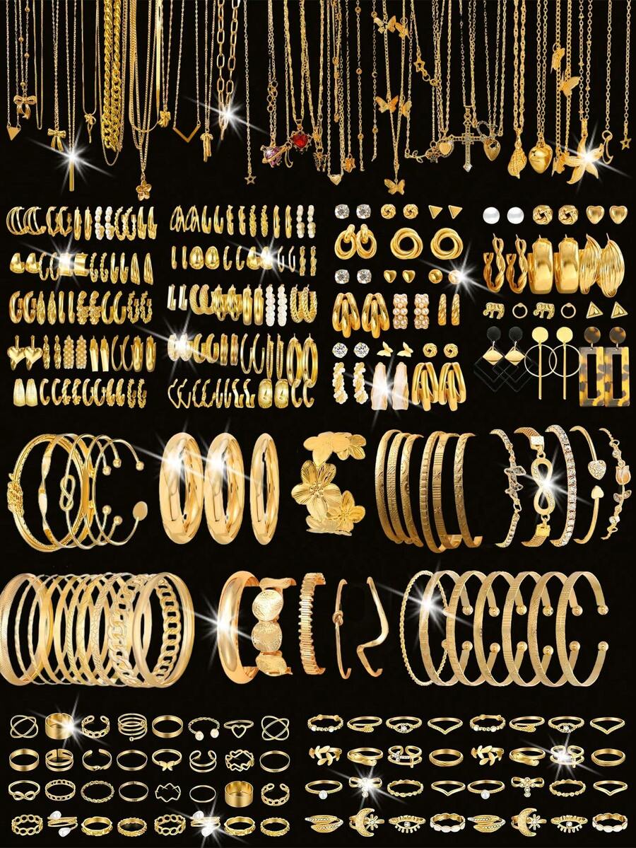 Bộ trang sức thời trang tối giản, thanh lịch phong cách Bohemian gồm 40/52/76/94 món, bao gồm bông tai, dây chuyền, nhẫn, vòng tay với các họa tiết hình trái tim, xoắn, bướm, hình học, sóng, phụ kiện đa năng dùng hàng ngày, kiểu dáng ngẫu nhiên. - Nhiều màu - Xem 1