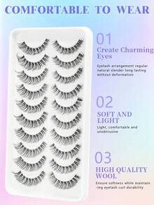 10对蓬松假睫毛 - 浓密纤长，交叉3D睫毛，可重复使用，柔软轻盈，貂毛般质感，打造迷人眼妆 - 黑色 - 查看 3