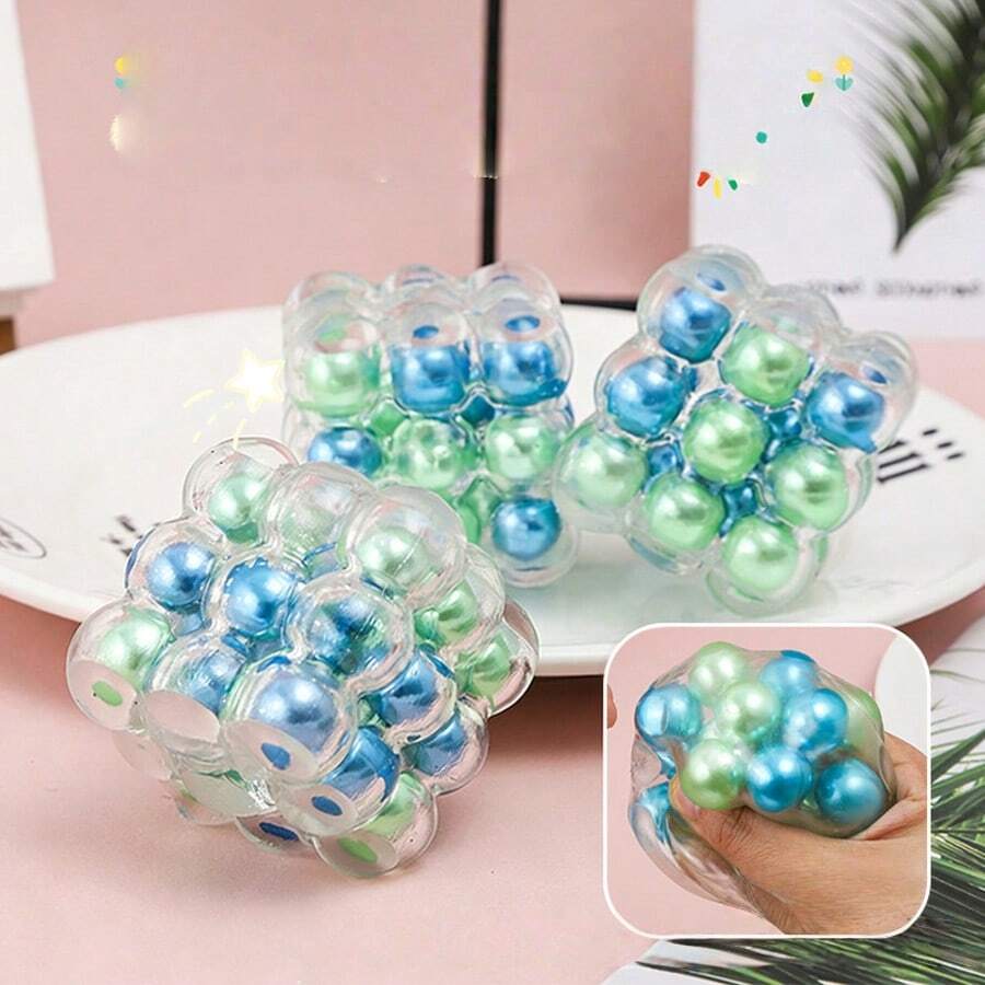 魔方珠子挤压玩具,创意解压挤压球,掌心玩具,软萌捏捏乐,生日/节日礼物,内含随机颜色珠子 - 彩色 - 查看 1