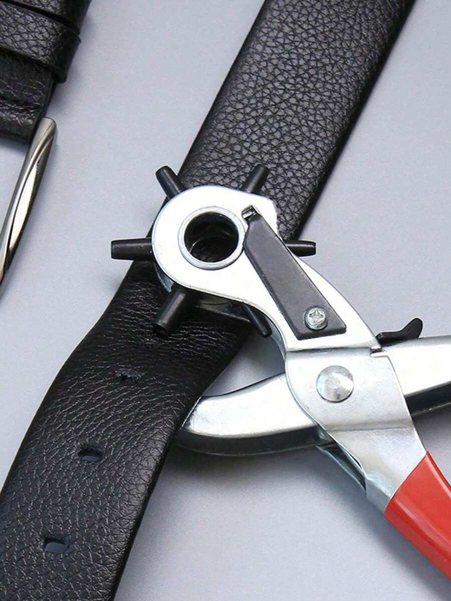 8.5" Heavy Duty 6-Gear Adjustable Leather Hole Punch Tool, Multifunctional Handheld Leather Belt Hole Puncher, Suitable For Belts, Watch Bands, Ropes, Dog Collars, Saddles, Shoes, Fabrics, DIY Home Or Craft Projects (Silver/Red)