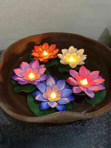 1 pieza/6 piezas Luz flotante de flor de loto LED impermeable, Luz de noche de flor de loto LED impermeable, Adecuado para deseos, decoración de río o piscina, decoración de fuente de agua de jardín de Navidad - Multicolor - Ver 4