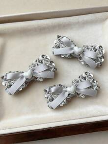 1个优雅银色亮片发夹，闪亮心形蝴蝶结发夹，侧刘海夹，适合日常佩戴 - 彩色 - 查看 3