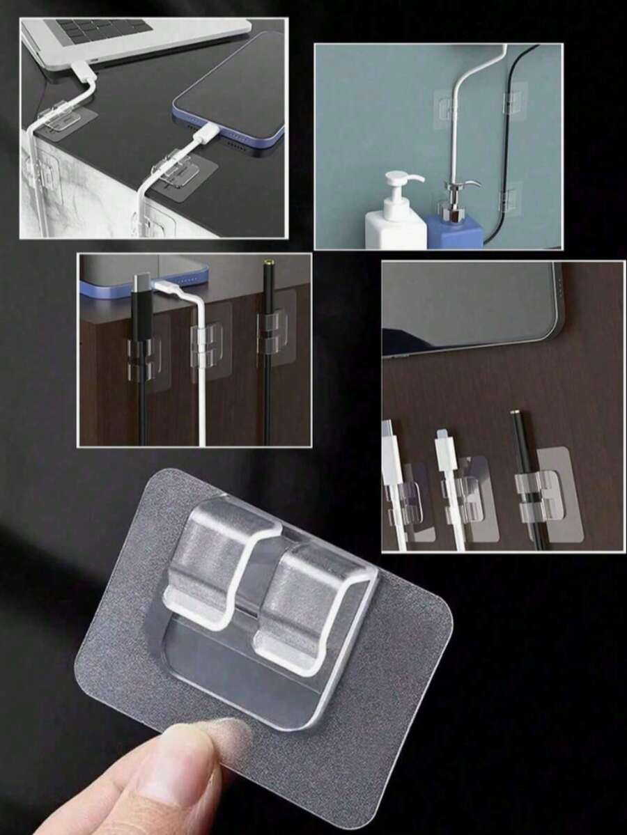 10/20/30pcs Waterproof Transparent Plastic Hooks Set, Wire Clips - Suitable For Car Mats, Bathroom Storage, Outdoor String Lights, Cable Management - Clear - View 1