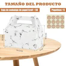 50Pcs Cajas para Dulces Cajas para Postres Caja de Cartón Tipo Box Lunch con Asa Cajas de Regalo para Fiestas para Regalos Fiestas y Eventos 16.2 * 9 * 16.2cm Mármol - Mrmol - Ver 2