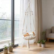 1 chiếc võng treo cho mèo bằng macrame, kiểu Bohemian, giường treo cho mèo, cây leo cho mèo kiểu công chúa, võng đu cho mèo làm thủ công bằng sợi dệt, phù hợp cho mọi mùa - Không bao gồm đệm. - Màu be - Xem 6