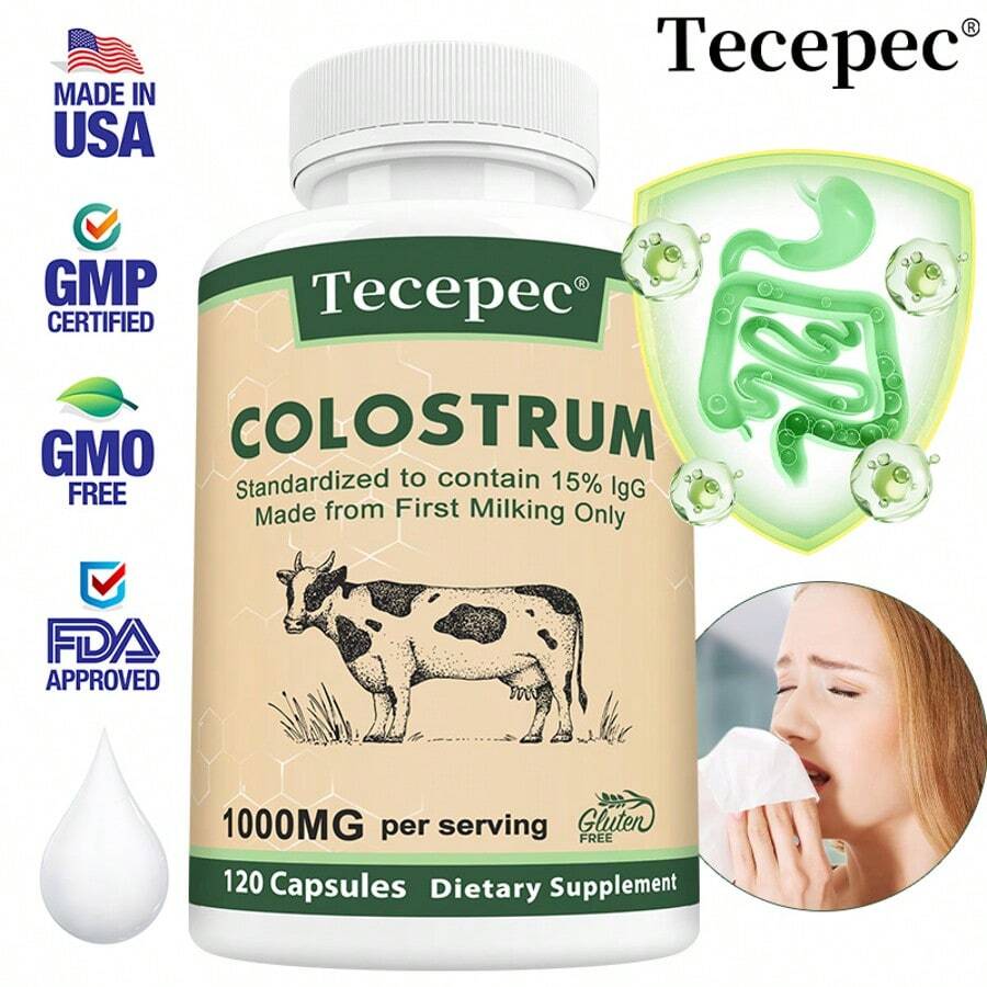 Grass-Fed Bovine Colostrum Capsules, Rich In Immunoglobulins, Support Gut And Immune System Health, Suitable For Both Men And Women, 120 Capsules Per Pack. - 1瓶 - 查看 1