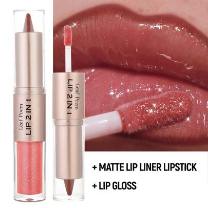 Lápiz labial, delineador de labios, brillo de labios, maquillaje de dos en uno, lápiz labial mate con línea de gancho, brillo de labios con espejo, brillo de labios, adecuado para uso diario para realzar el encanto de los labios