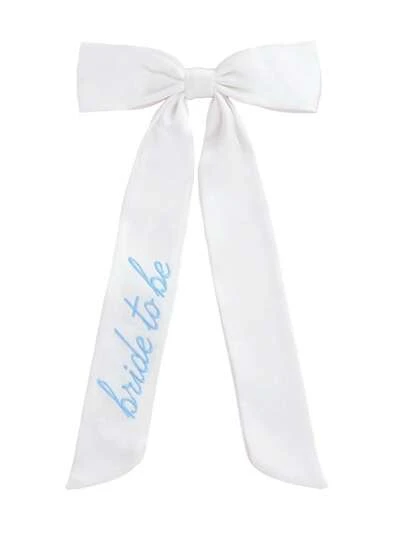 1pc Blue Bride Embroidered White Flower Bow Headpiece, Bridesmaid Gift, Wedding Headband, Engagement Accessory, Suitable For Bachelorette Party, Wedding Decor, Bridal Shower Accessory