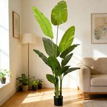 210cm Artificial Bird Of Paradise Plant, 7ft Faux Palm Tree With Realistic Leaves & Black Pot, Large Zero Maintenance Fake Plant For Home Office Indoor Decor - Green - View 7