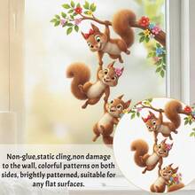 1/3 piezas Pegatinas de ventana con diseño de animales forestales - Ardilla, Mono y Patrón apilado de Pandas, Reutilizables, No dejan residuos, Adecuadas para ventanas, puertas, aulas, habitaciones infantiles y decoraciones de fiesta. - Pegatinas de animales para ventanas - Ver 5