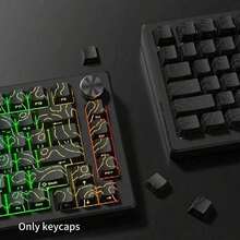 黑色轮廓印刷键帽（仅键帽），130+键，侧印背光字符，带裂纹效果，兼容104/98/87/75/68/64/61键键盘，键帽，键帽套装，机械键盘键帽，游戏键帽，PBT键帽，定制键帽，替换键帽，背光键帽，可爱键帽，键盘配件 - 黑色 - 查看 1