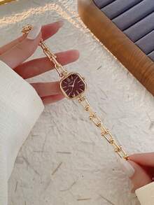 1pc Gold Square Bracelet Women's Quartz Watch Exquisite Compact And Fashionable Suitable For Daily Matching Birthday/Graduation Gifts Casual - Gold - View 2