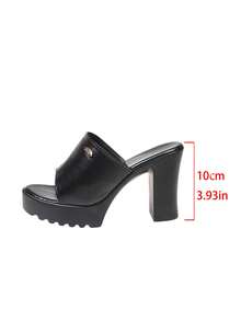 Elegant Solid Color PU Leather Flat Strap Sandals, Suitable For Indoor And Outdoor Wear - Black - View 8