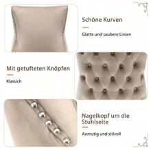 Grey Velvet Dining Chair With Button Tufting, Solid Wood Frame, Grey - Beige - View 10