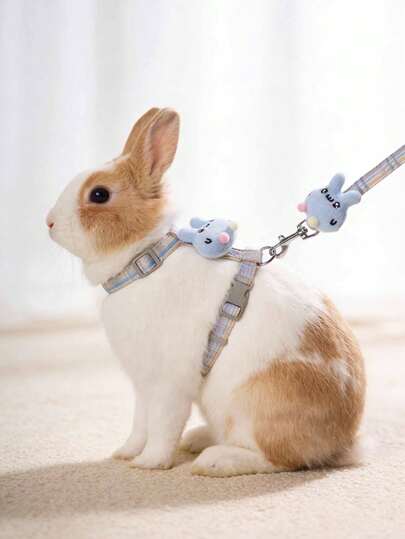 1pc Rabbit Leash, I-Beam Adjustable Rabbit Harness, Cute Rabbit Harness, Rabbit Leash, Suitable For Small To Medium-Sized Animals, Collar And Leash, Harness With Leash, Adjustable Leash, Rabbit Pet Accessories, Rabbit Pet Supplies, Bunny Harness, Cat Harness, Harness For Dog, Dog Harness, Bunny Stuff
