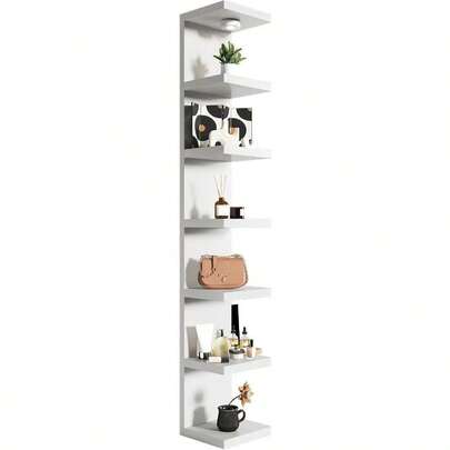 White Tier Vertical Wall Shelf Unit With USB Rechargeable Led Light (Remote Controlled), Versatile Floating Display Shelves, Lack Style Wall Shelves Bedroom, Living Room, Office Decor, Vanity