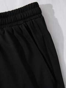 Eye Wing V-On D-Utch Logo Print 2Pcs Men's 100 Percent Cotton Summer Short Sleeve T-Shirt And Shorts Set Casual Daily Wear Beach And Vacation Outfit - 黑色 - 查看 4