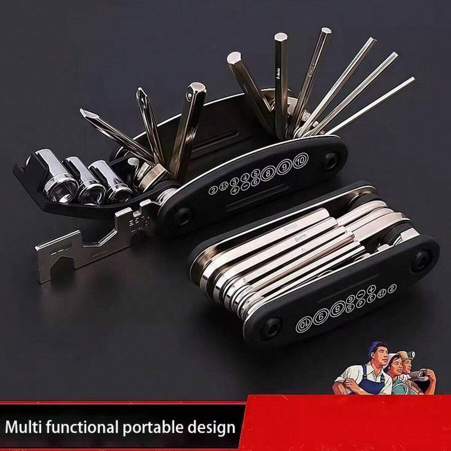 16合1多功能套筒扳手套装，防滑手柄，旋转设计 - 耐用易用，适用于家庭和汽车维修，通用扳手工具 - 16合一 - 查看 1