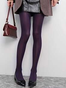1双女士紫色紧身裤，弹力贴身加绒内衬踩脚裤，适合春秋季穿着 - 紫色 - 查看 7