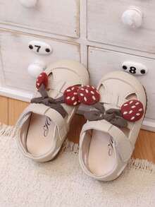 1 Pair Summer Baby Soft Bottom Non-Slip Prewalker Shoes, Cherry Decor Hook & Loop Closure, Breathable For Infants - Beige - View 3