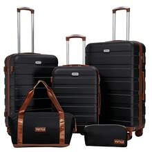 YSTYLE 5-teiliges Hartschalenkoffer-Set, großer schwarzer ABS-Koffer mit leisen Rollen und TSA-Schloss, inklusive 2 Reisetaschen (20/24/28 Zoll), leicht und robust – ideal für Familien- und Geschäftsreisen. - Schwarz - Übersicht 1