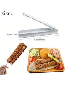1个烤肉串制作器，塑料烤肉串模具，手动烤肉串模具，让您像传统手工烤肉一样制作美味的科夫塔烤肉串 - 白色 - 查看 10