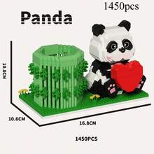 Cute Cartoon Animal Heart-Shaped Panda Micro-Diamond Building Block Bamboo Pen Container Assembly Bricks, Home Decor, Stress Relief, Suitable For Gifting, Birthday, Halloween/Thanksgiving/Christmas - Multicolor - View 2