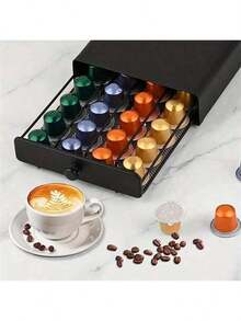 1 Coffee Capsule Storage Drawer-Style Organizer, Dual-Layer Design, Ample Storage Capacity, Iron Coffee Machine Base; Each Layer Can Hold 40 Capsules (Excluding Coffee Capsules). - Multicolor - View 4